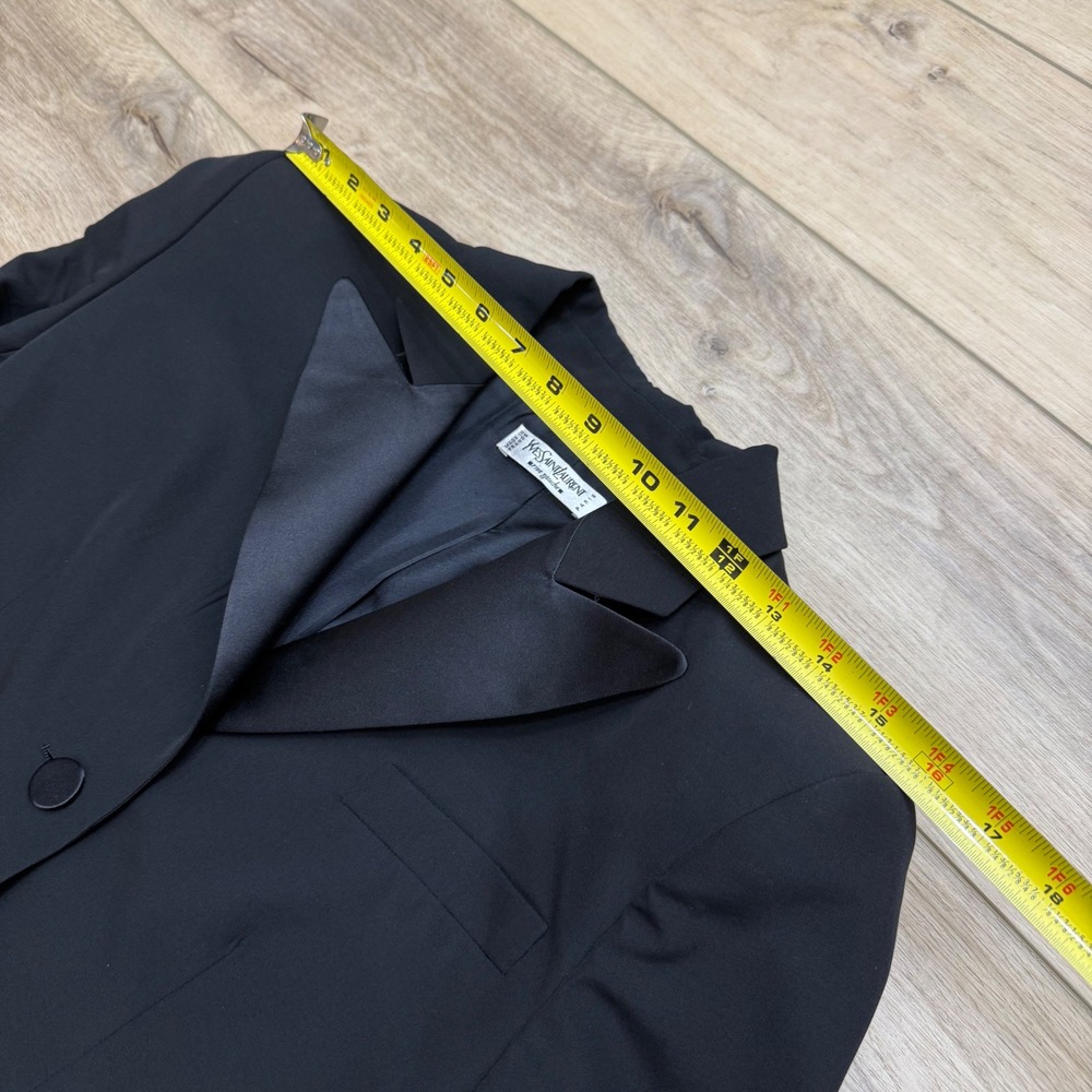 Vintage YSL Rive Gauche Black Wool Silk Long Tuxedo Coat Le Smoking Jacket 36 - Picture 14 of 16
